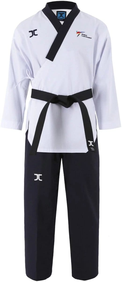 JCalicu poomsae dan taekwondopak mannen | WT | Wit / Zwart (Maat: 200)