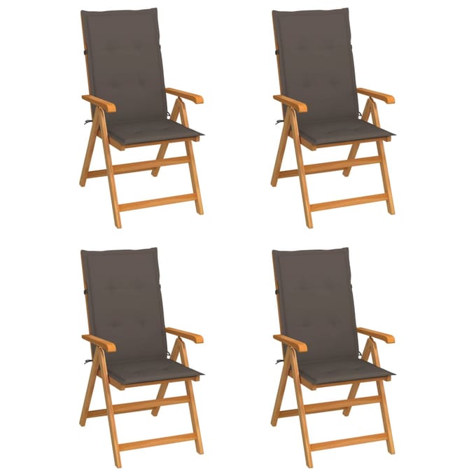 vidaXL - Inklapbare - stoelen - 4 - st - met - taupe - kussens - massief - teakhout