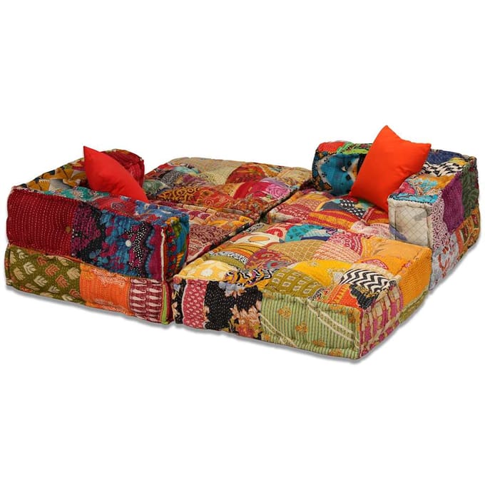 vidaXL - Poef - driezits - modulair - stof - patchwork