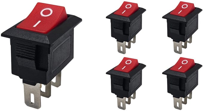ProRide Mini Wipschakelaar ON/OFF KCD1-11 - 3-pins - 13x8mm - Rechthoek - 250V/3A - Rood - 5 stuks