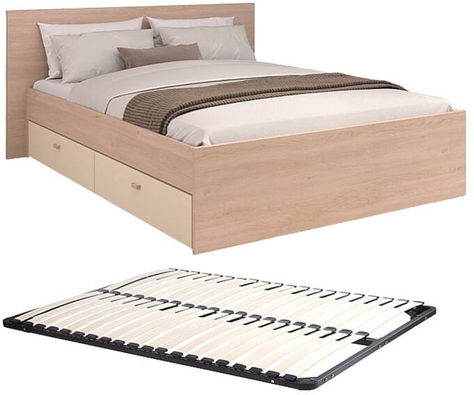 Vente-unique Bedframe hout beige, natuurlijk licht 140 x 190 cm