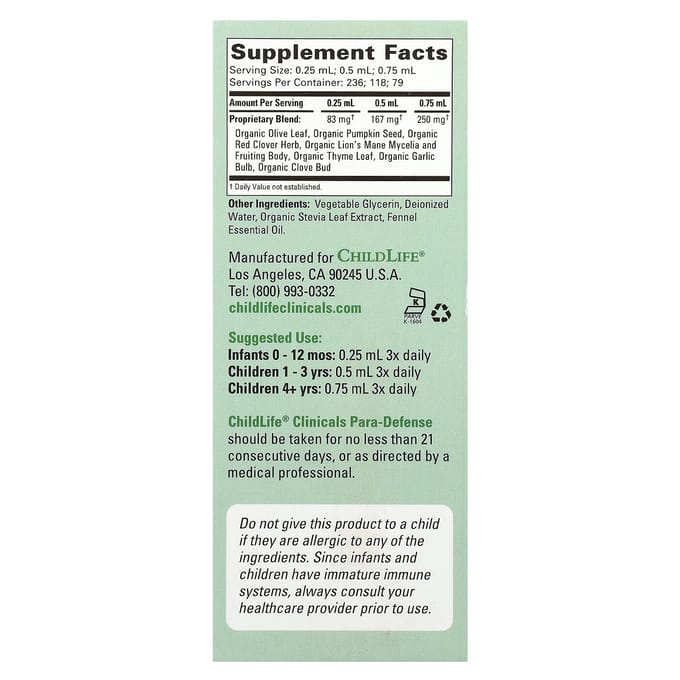 ChildLife Clinicals, Para Defense, Microbiome intestinal sain, 2 fl oz (59 ml)