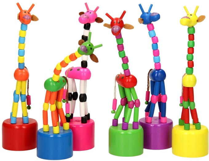 1234feest Drukpop Giraf - Houten drukpoppetje - 17,5cm - 3+ jaar