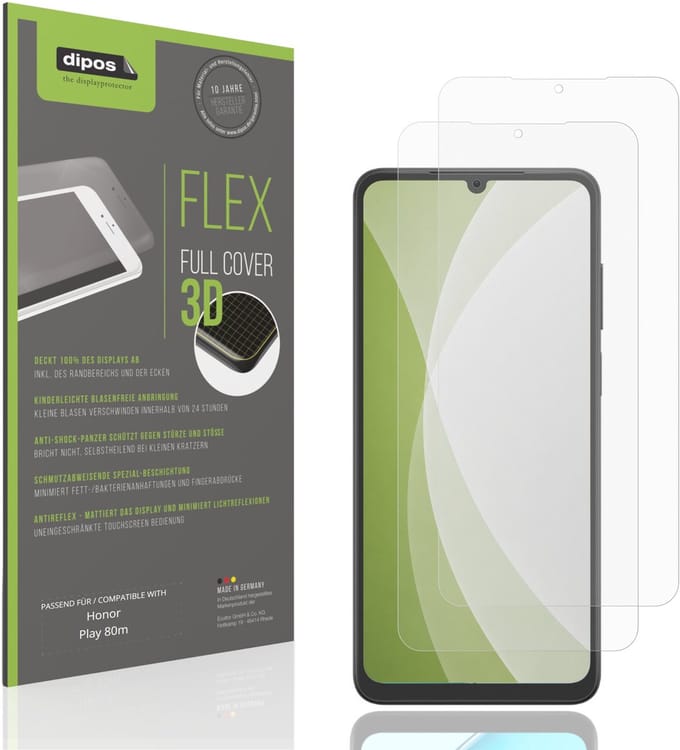 dipos FLEX – 2x Matte Screenprotector geschikt voor Honor Play 80m | Volledige Schermbescherming | Case-Friendly