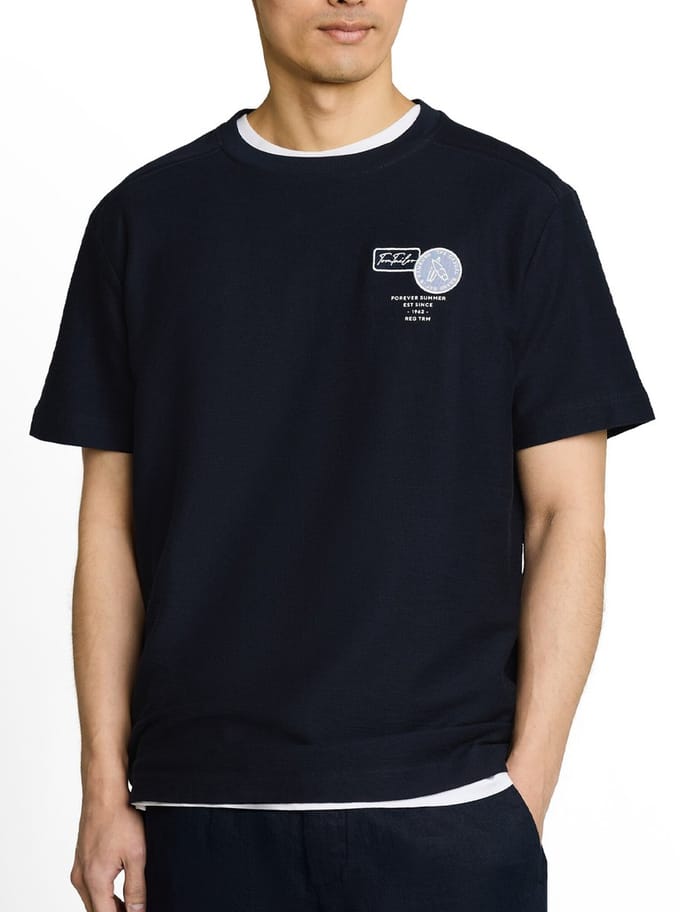 Tom Tailor - T-shirt met borduursel - Maat XL - sky captain blue