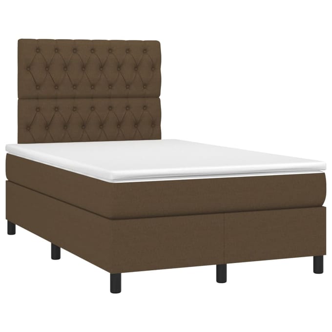 vidaXL - Boxspring - met - matras - en - LED - stof - donkerbruin - 120x200 - cm