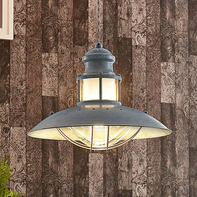 Lindby - hanglamp - 1licht - Metaal, glas - H: 25.7 cm - E27 - grijsgroen, helder
