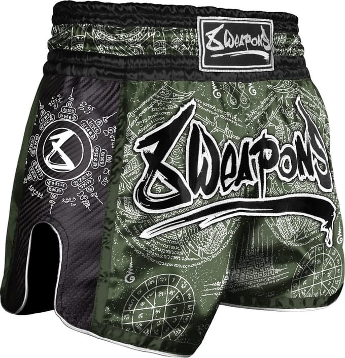 8 Weapons Muay Thai Short Carbon Yantra Olive Green - S