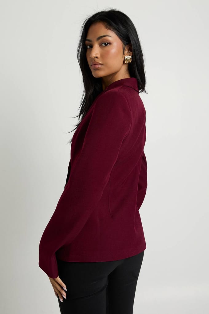 boohoo Dames Wrap Asymmetrische Blazer | Wijn | Maat: 38