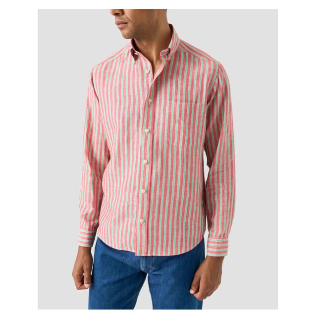 Eton Multi Striped Linen Shirt Lange Mouw Overhemden Rood 100014792