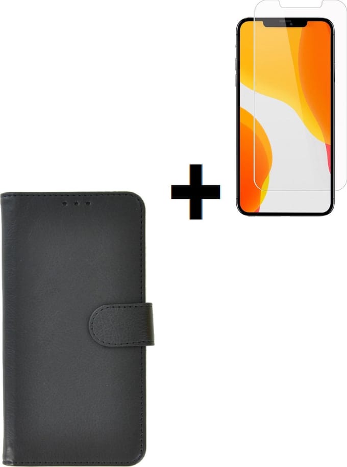 Geschikt voor iPhone 12 Mini Hoesje - iPhone 12 Mini Screenprotector - iPhone 12 Mini hoes Wallet Bookcase Zwart + Screenprotector