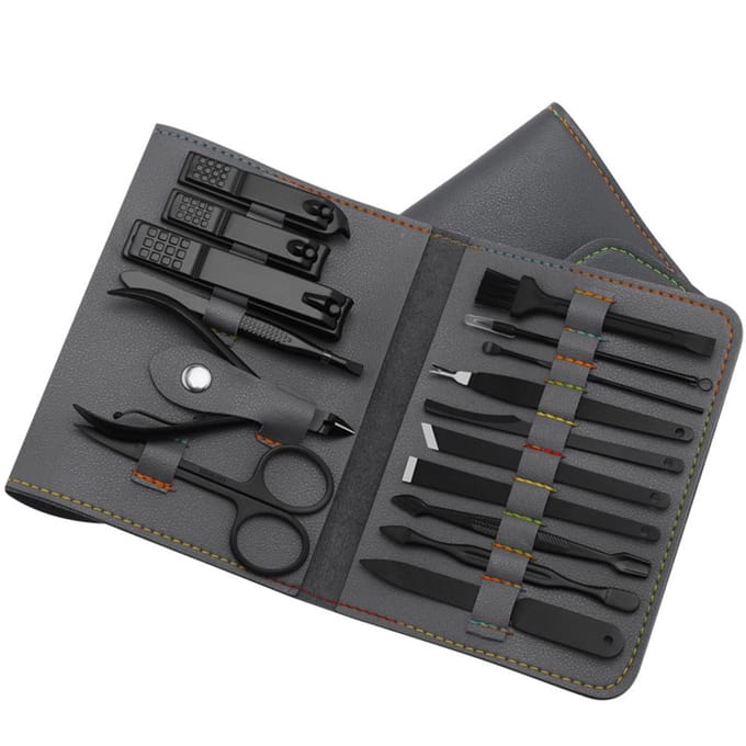 16 pièces/ensemble coupe-ongles tondeuse oreille Pick Kit de toilettage ensemble de manucure pédicure orteil Nail Art gris