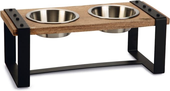 Designed by Lotte Karinto Voerbak Hond - Dinerset - Eetbak/Drinkbak Hond - Hout/metaal - 2x650ml - Size M