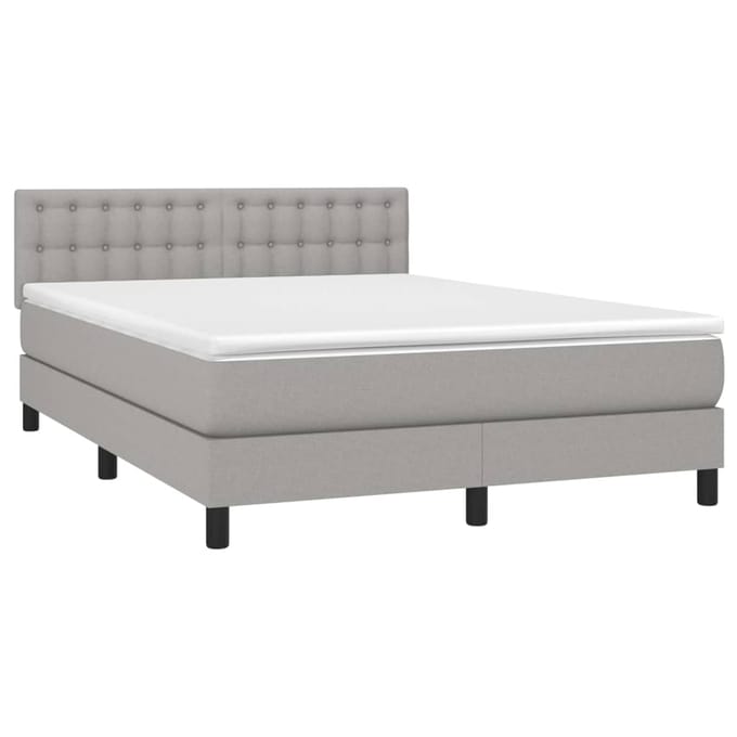 vidaXL - Boxspring - met - matras - en - LED - stof - lichtgrijs - 140x190 - cm