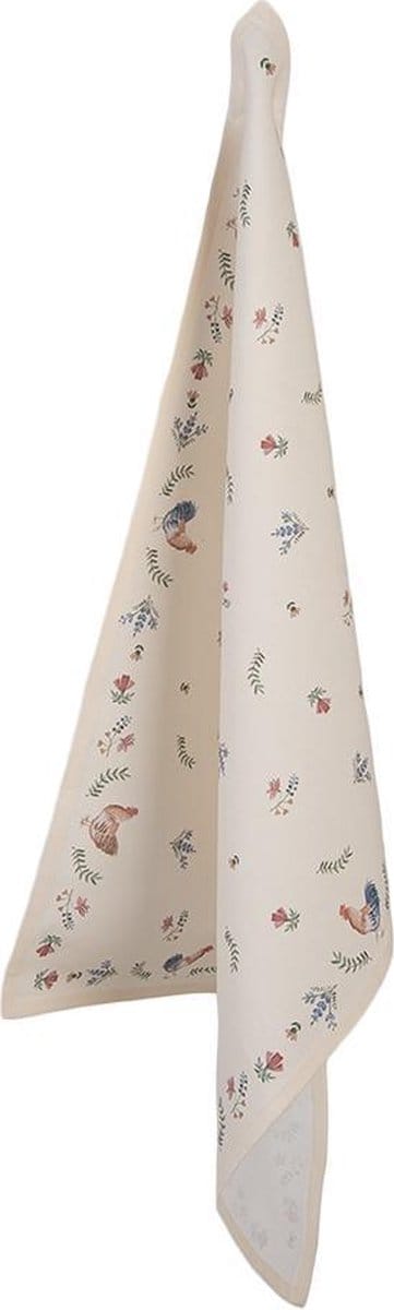Clayre & Eef Theedoek 50x70 cm Beige Blauw Katoen Kip en Haan