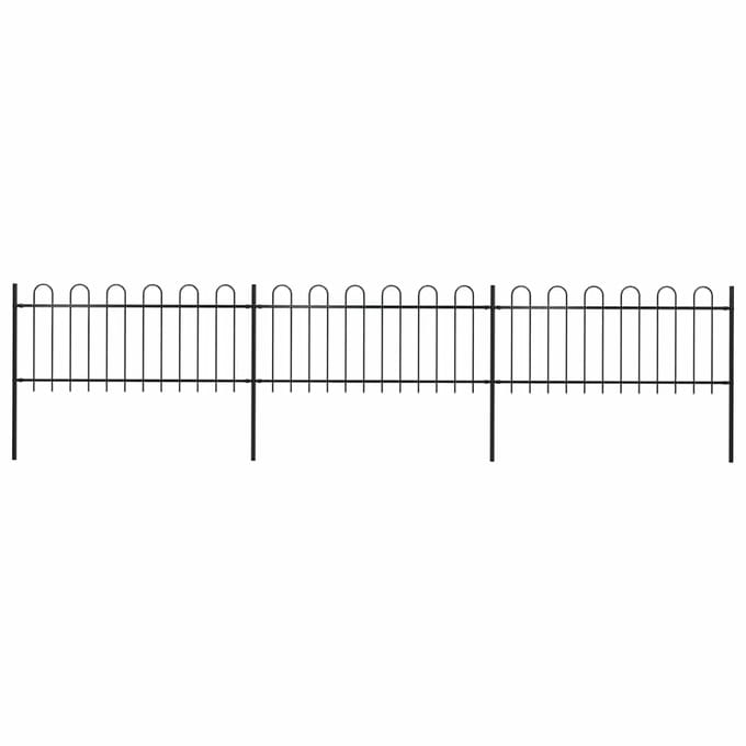 vidaXL - Tuinhek - met - ringtop - staal - 504x80 - cm - zwart