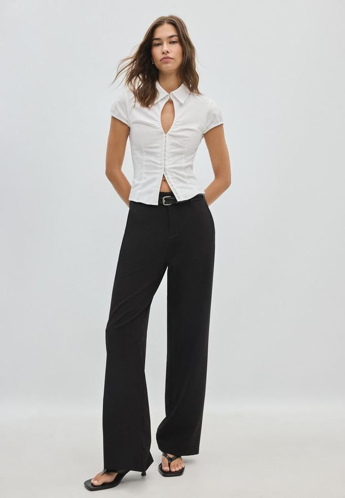 Stradivarius Rechte geklede broek met riem  Zwart 36