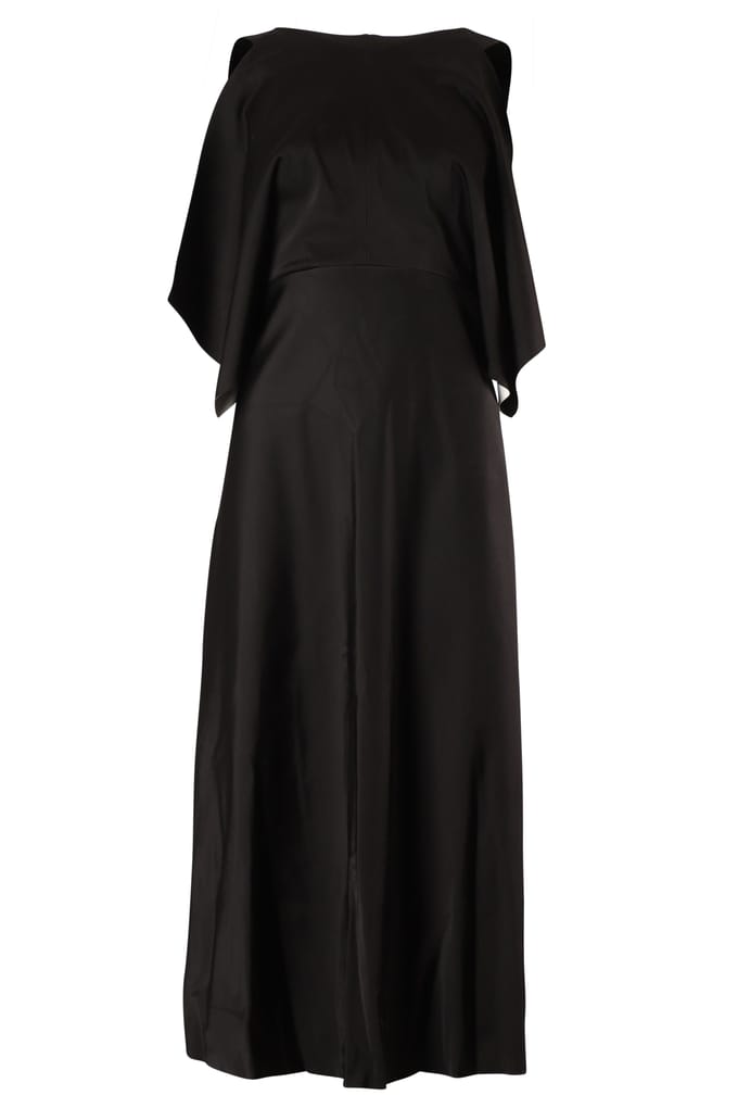 Balenciaga midi-jurk met open schouders in zwart cupro