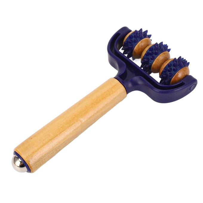 Handmassage Roller 3 Wielen Ontspannende Ergonomische Houten Spierroller Tool voor Reizen beige