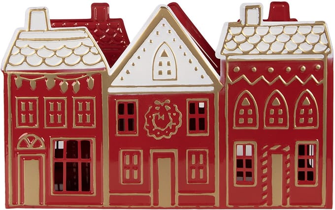 Clayre & Eef Waxinelichthouder Huis 38x13x25 cm Rood Metaal
