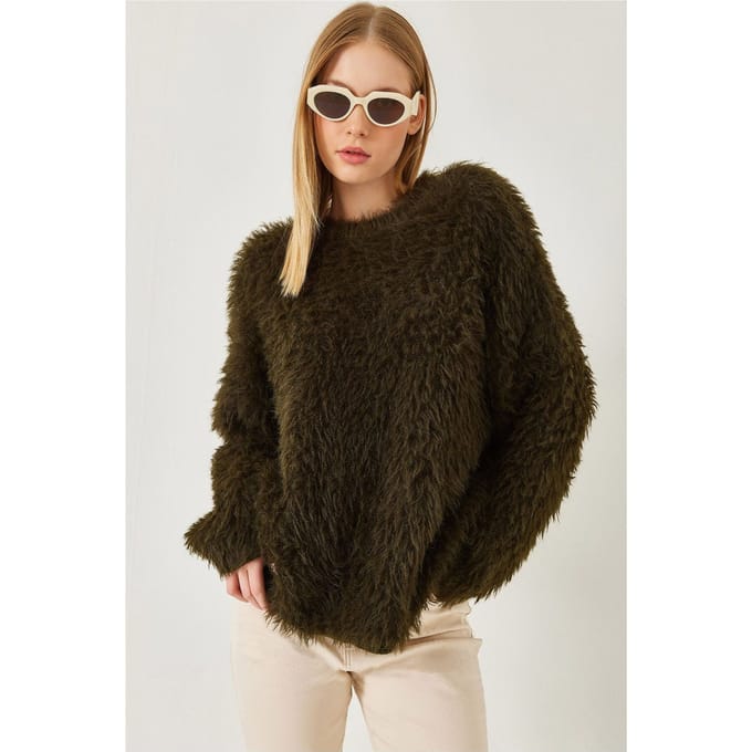 Oversized Getextureerde Breisweater met Pluchen Detail
