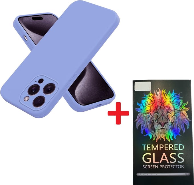 Solid hoesje Soft Touch Liquid Silicone + 1X Screenprotector [Camera all-round bescherming] - Geschikt voor: iPhone 13 Pro Max - Blauw/Paars