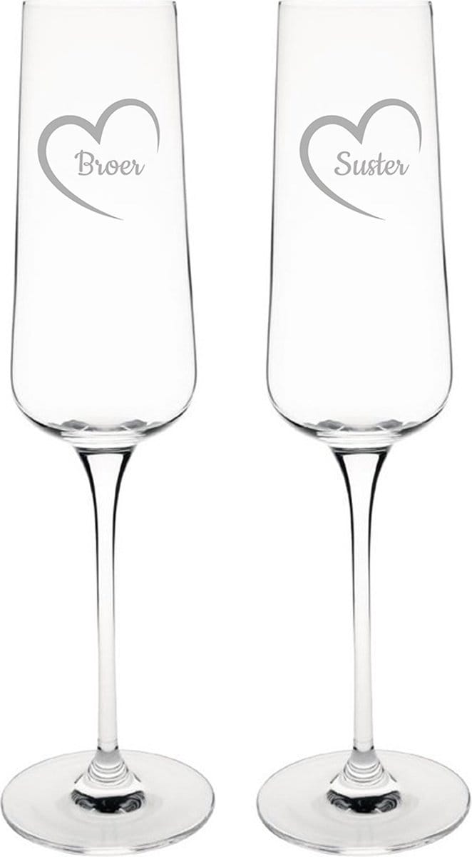 Gegraveerde Champagneglas 27cl Broer mei hert & Suster mei hert
