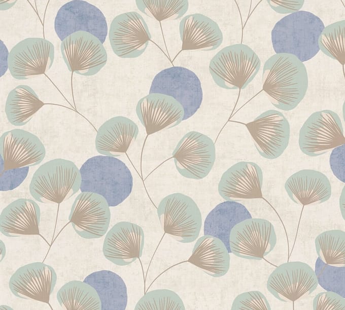 WATERLELIE BEHANG | Abstract bladmotief - Blauw Grijs - A.S. Création Nordic Feeling