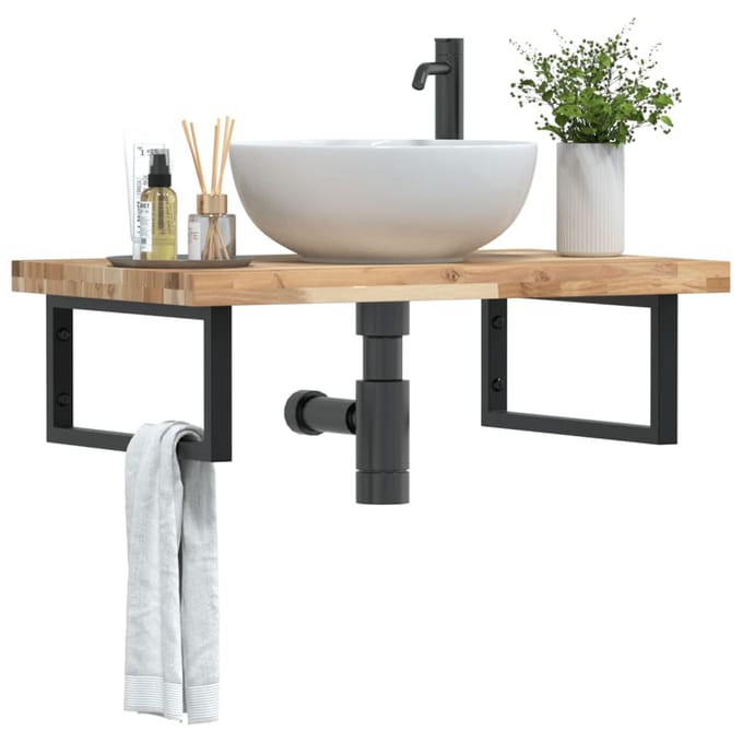vidaXL - Badkamer - wandschap - staal - en - massief - acaciahout