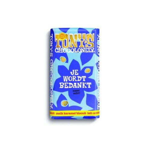 Chocolade Tony's Chocolonely - Je Wordt Bedankt Chocolade Reep Melk Karamel Biscuit - Gifting Bar