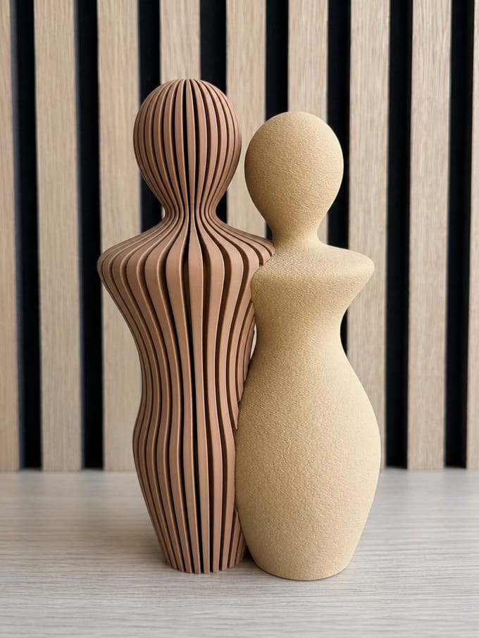 Modern Beeldje Koppel - Bruidspaar - Stel - Liefde - Verloofd - Verliefd - Romantisch – PLA 3D Geprint – 22 cm Hoog