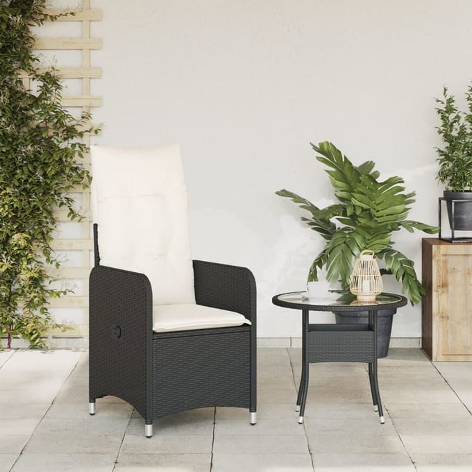 vidaXL - Tuinstoel - verstelbaar - met - kussens - poly - rattan - zwart