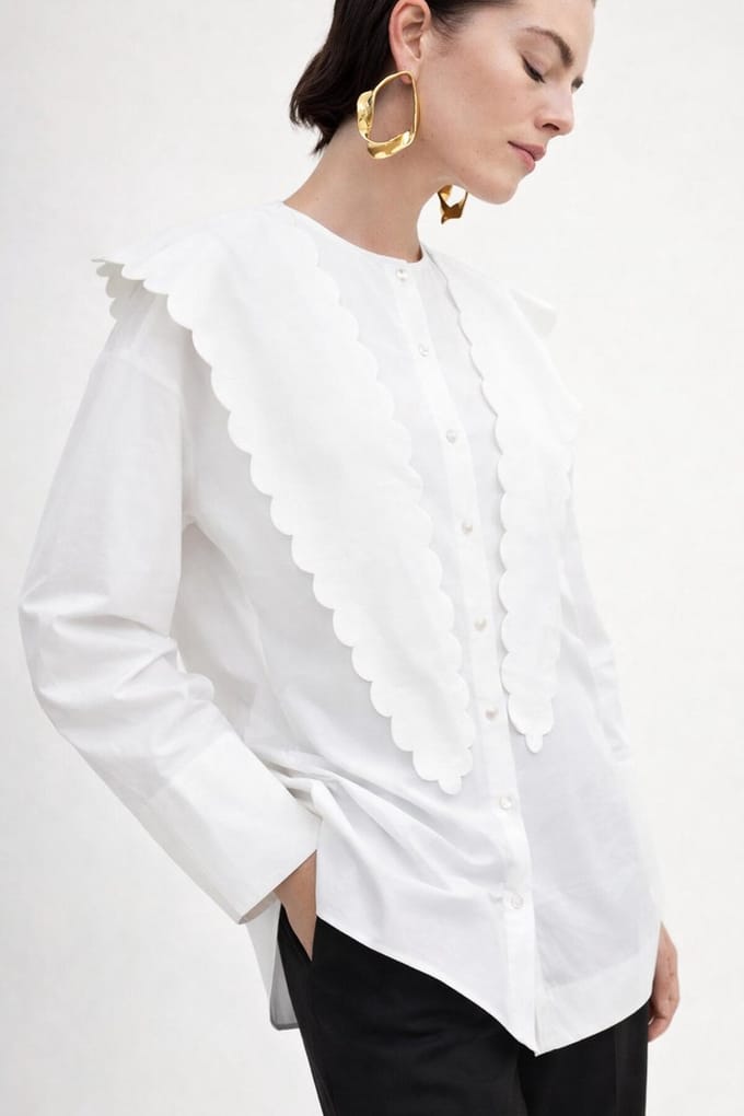 Touché Privé - Poplin blouse met brede kraag - Ecru - Dames
