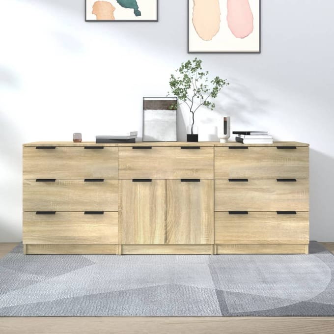 Ensemble de 3 pièces Bahut Effet Chêne Sonoma Panneau de Particules