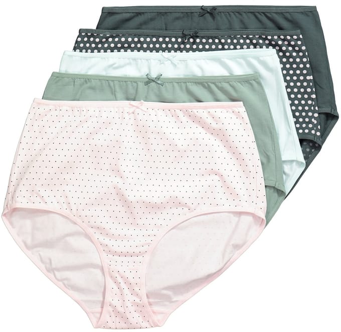 Ulla Popken - Dames - Maxislips set van 5 stippen/effen - Donkergrijsgroen - Maat 46+