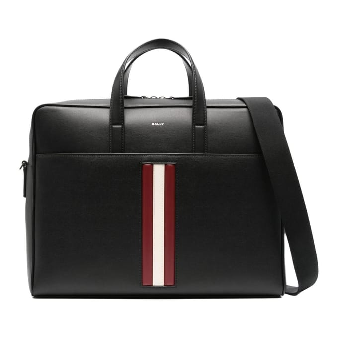 Bally Mythos Logo Ritssluiting Leer Schouder Crossbody Aktetas Heren tassen Zwart Rood Wit 6308443 Basic Set (Bag+Dust Bag)