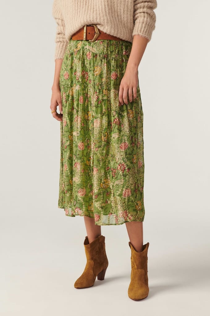 BA&SH Jupe Raya Vert Größe: L | Midiröcke Outlet | Damen