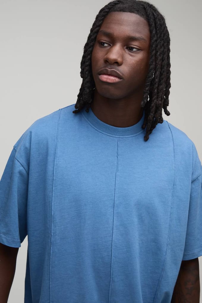 Heren Sport Naaddetail Oversized T-shirt & Baggy Short Set | Slate Blue | Size Medium