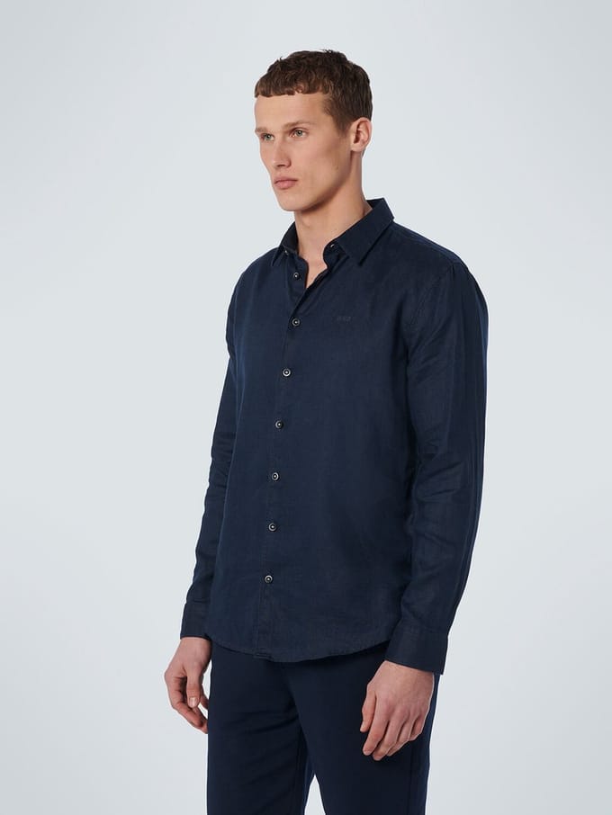 No Excess Mannen Linnen Overhemd Nacht Blauw XXL