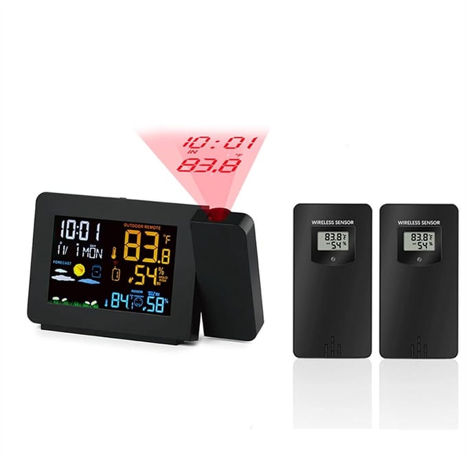 Projectie Wekker - Weerstation Klok - Binnen Temperatuur - Dubbele Sensor - 2 Sensoren - Zwart
