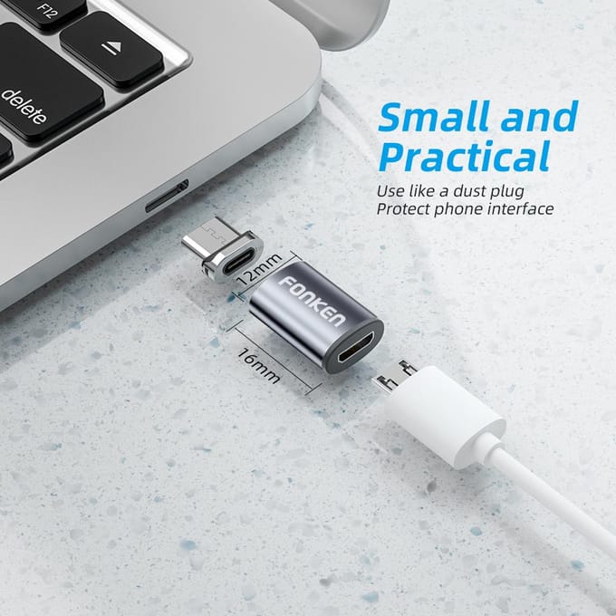 FONKEN Type C Micro USB-kabel Convert Plug Magnetische kabeladapter Magnetische oplader Kabelconnector Oplaadconverter voor mobiele telefoons Type-C Plug+Micro Adapter