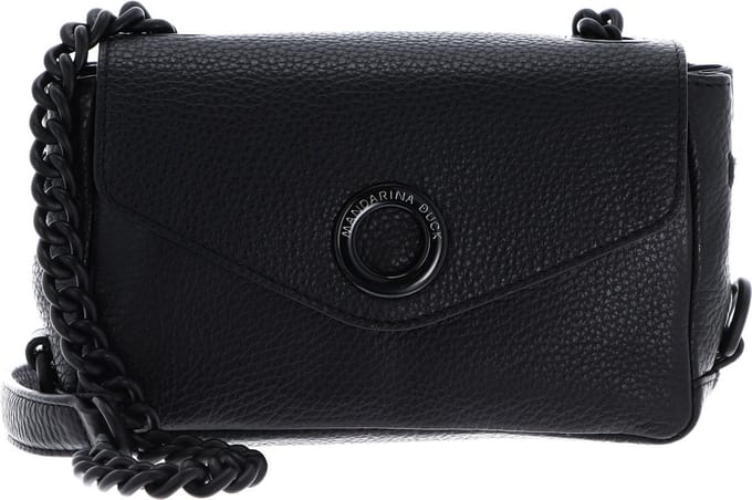 MANDARINA DUCK Leren Avondtas Schoudertas Mellow Neon Crossover Bag Nero Zwart