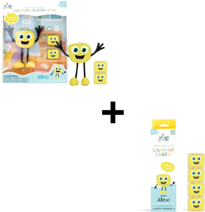 Glo Pals Alex VOORDEEL SET - Light up cubes - Character + light up cubes - geel