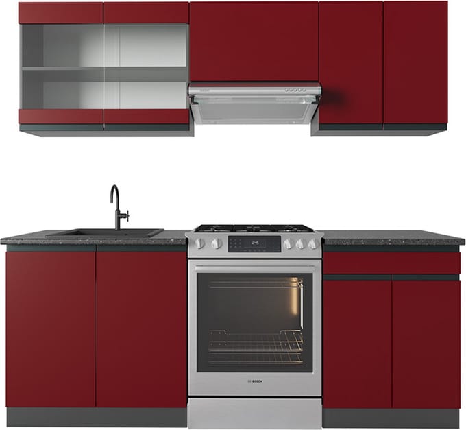 Vicco R-Line Complete keukeneenheid – 200 cm J-vorm Rood/antraciet
