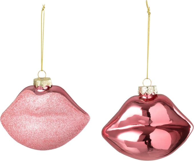 J-Line hanger Lippen - glas - roze - 2 stuks