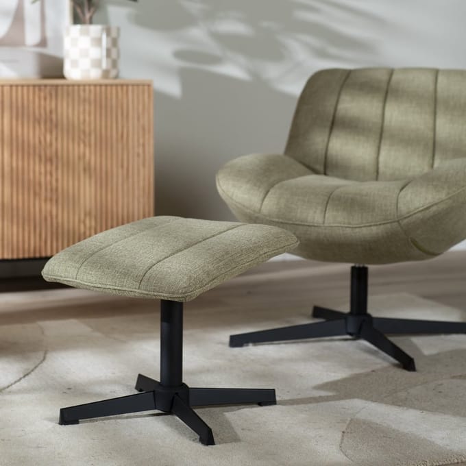 Bronx71® Draaifauteuil met hocker Santa linnen olijfgroen