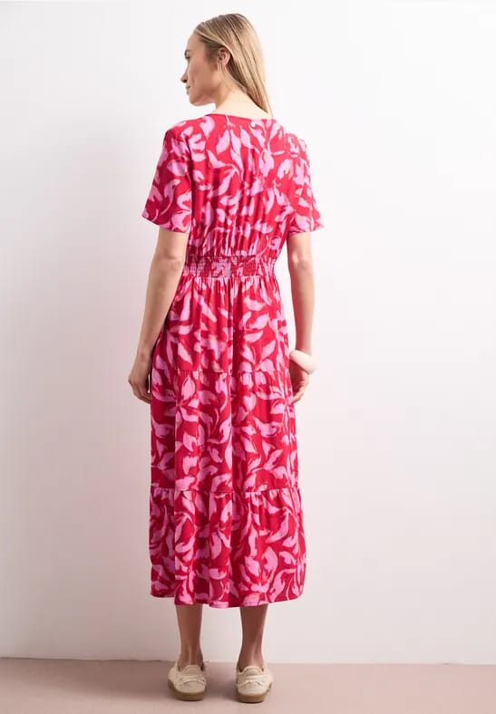 Midi-jurk met print en smokdetail
