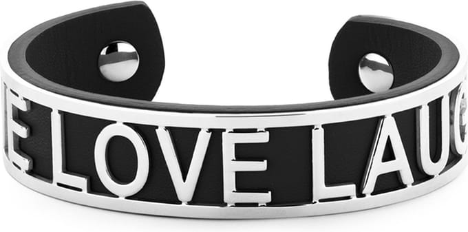 Key Moments 8KM-B00480 - Stalen open bangle met tekst - live love laugh - one-size - zwart