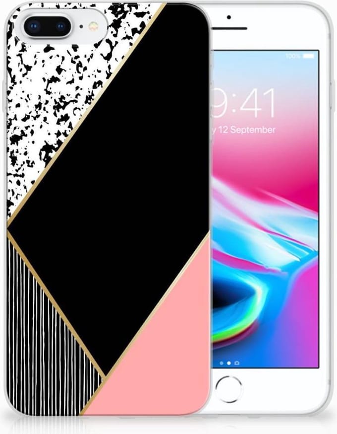 Apple iPhone 7 Plus | 8 Plus TPU Hoesje Zwart Roze Vormen