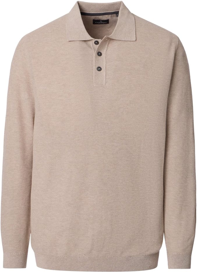 CASA MODA comfort fit heren polo lange mouw - beige
